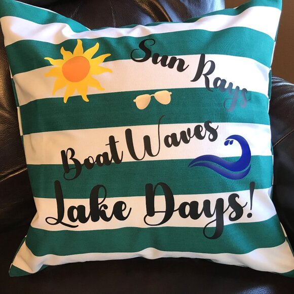 Summer Lake House Pillow Cover, 18 x 18: Boating Theme Cabin Decor - Picture 3 of 9